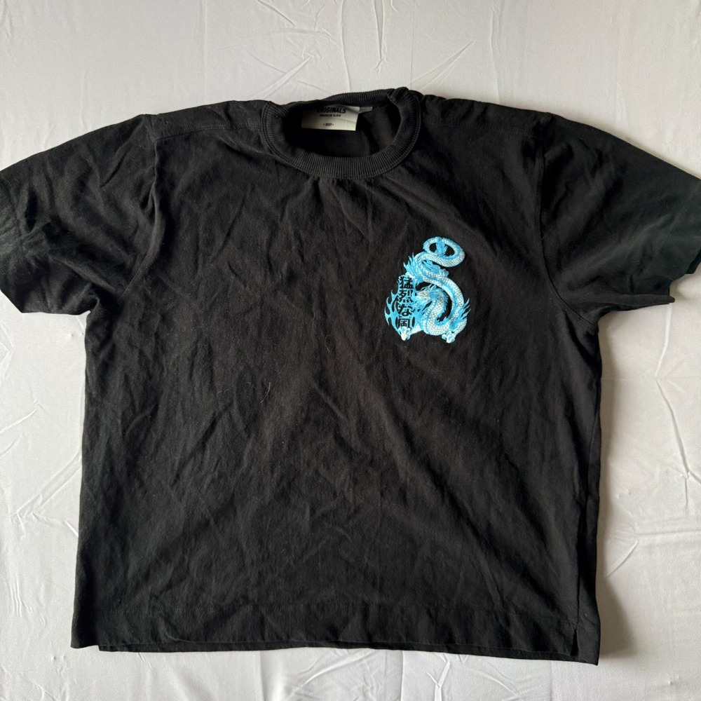 Originals Brooklyn Cloth Blue Dragon Graphic T-Shirt Mens S Black Boxy Crop